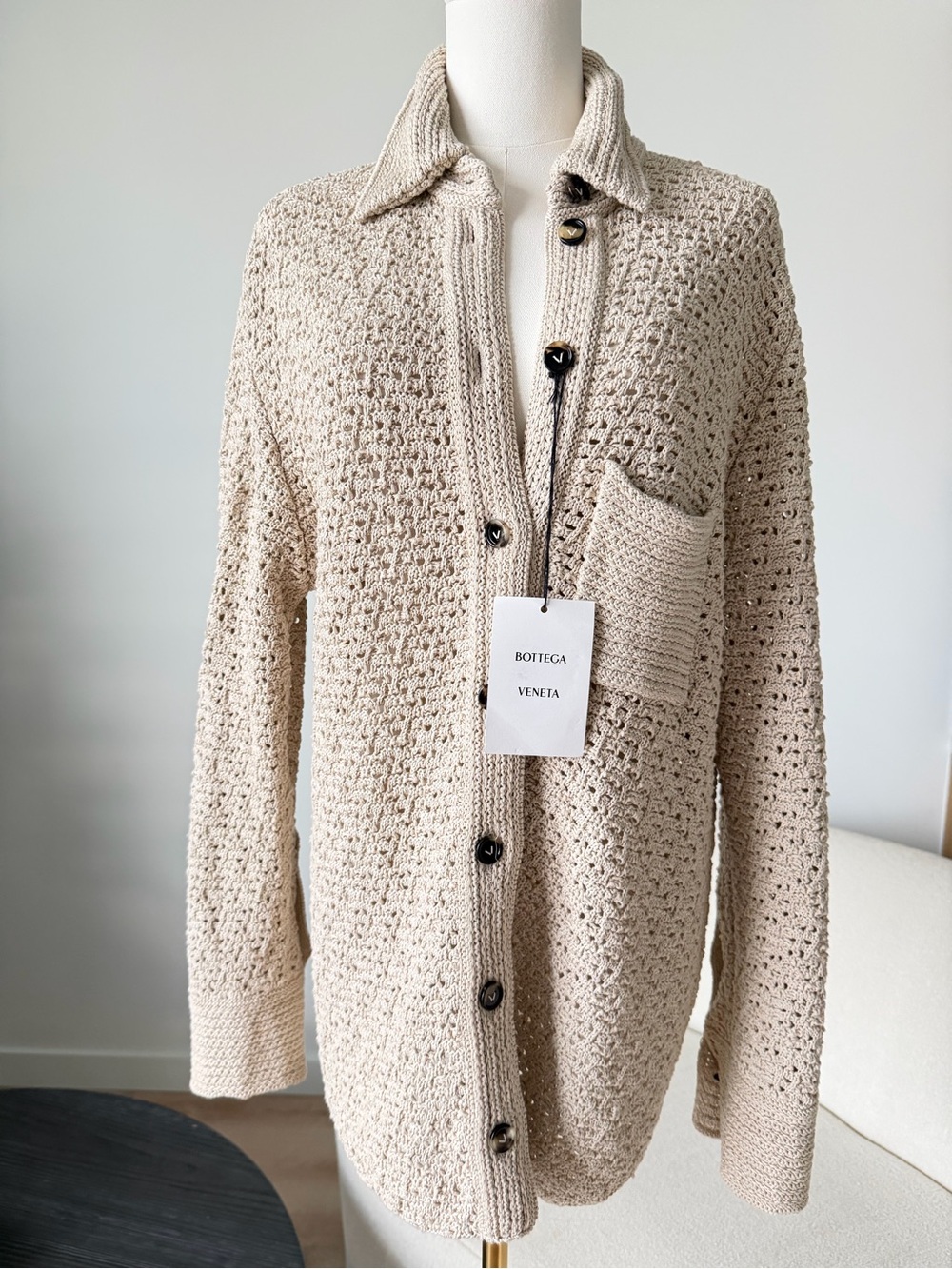 Bottega Veneta Crocheted Cotton Shirt Ivory Size M NWT $2,300